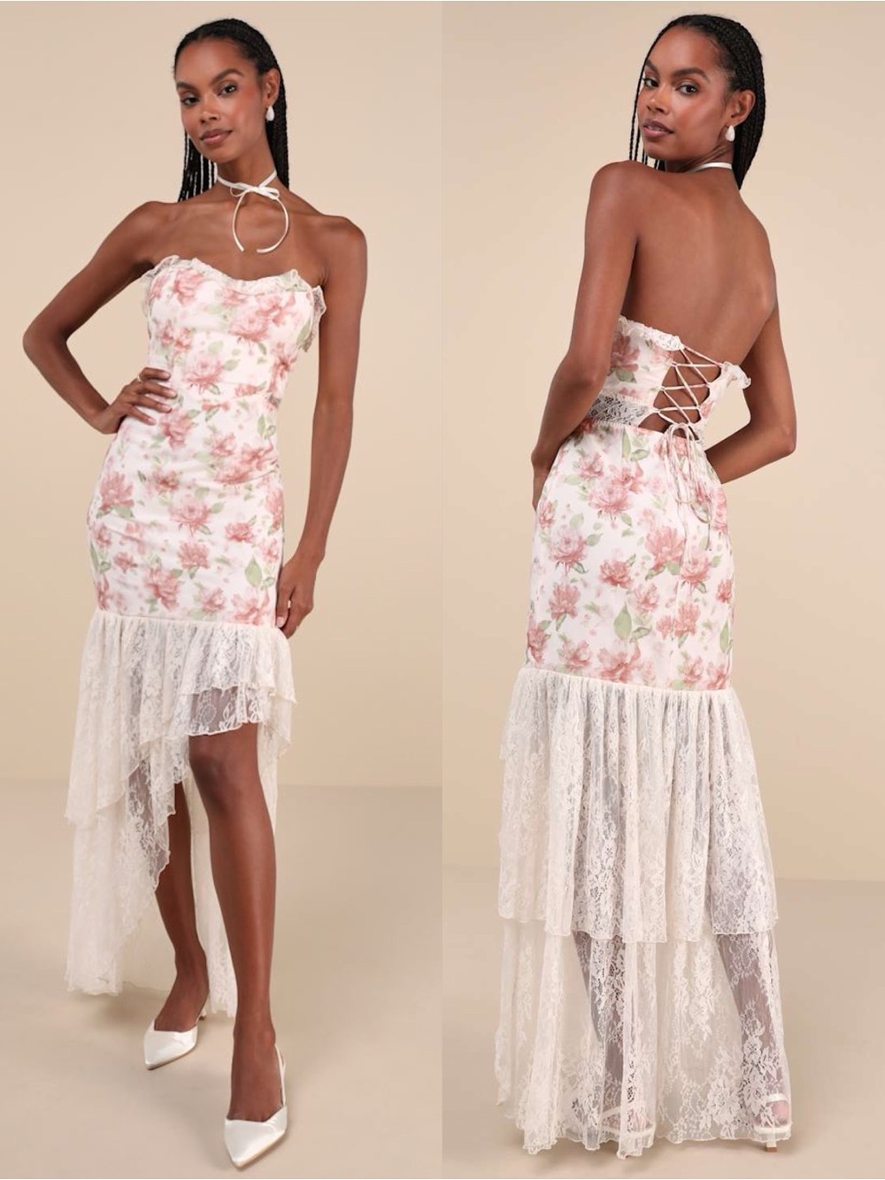LULUโS Prettiest Entrance Blush Pink Floral Lace Strapless Maxi Dress